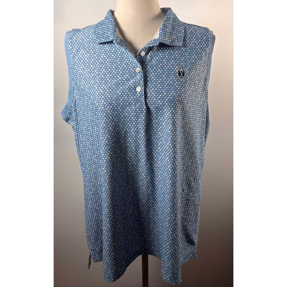 Peter Millar Sleeveless Polo XL Blue Tennis Ball Print Crown Sport Golf Women - Picture 2 of 6